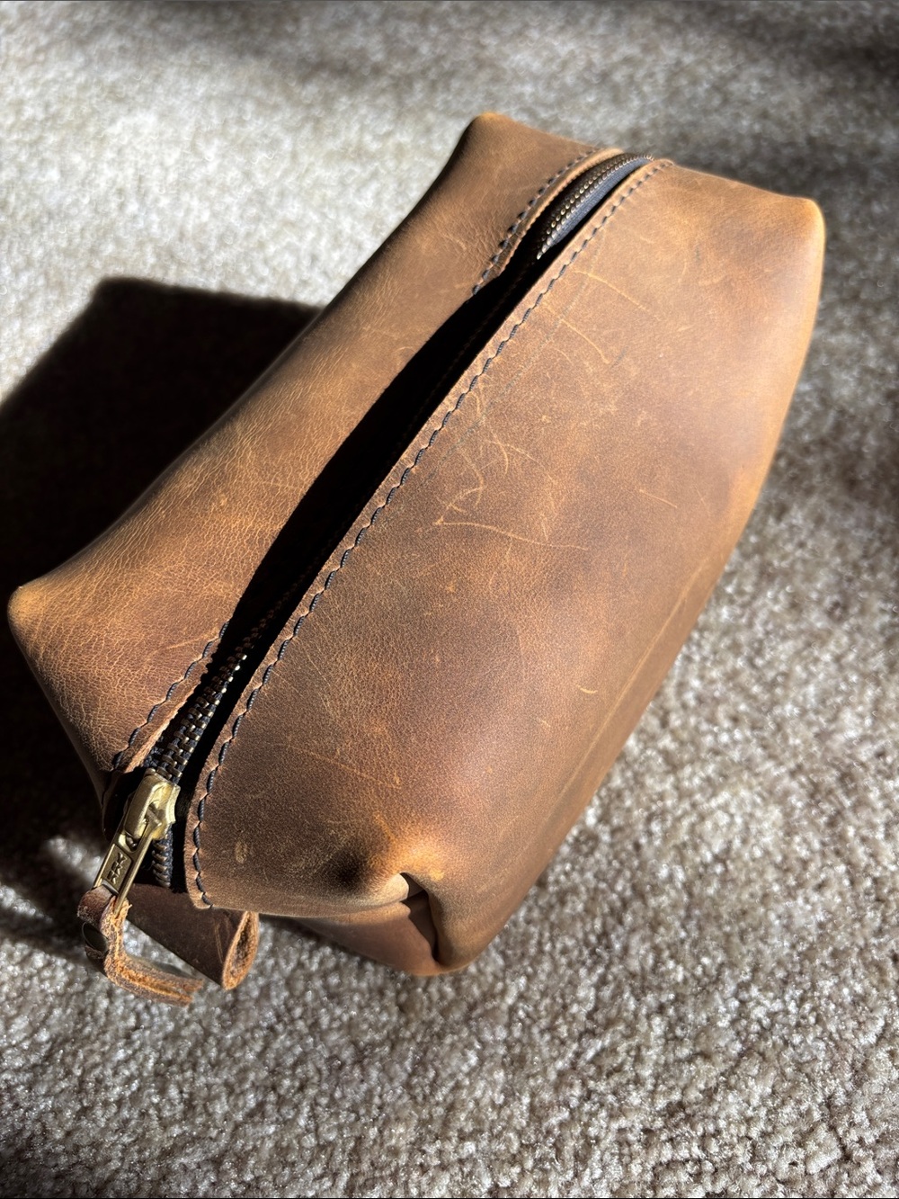 Portland Leather Goods Brown Dopp Kit Hard to Find 100% Leather Hand Made in USA